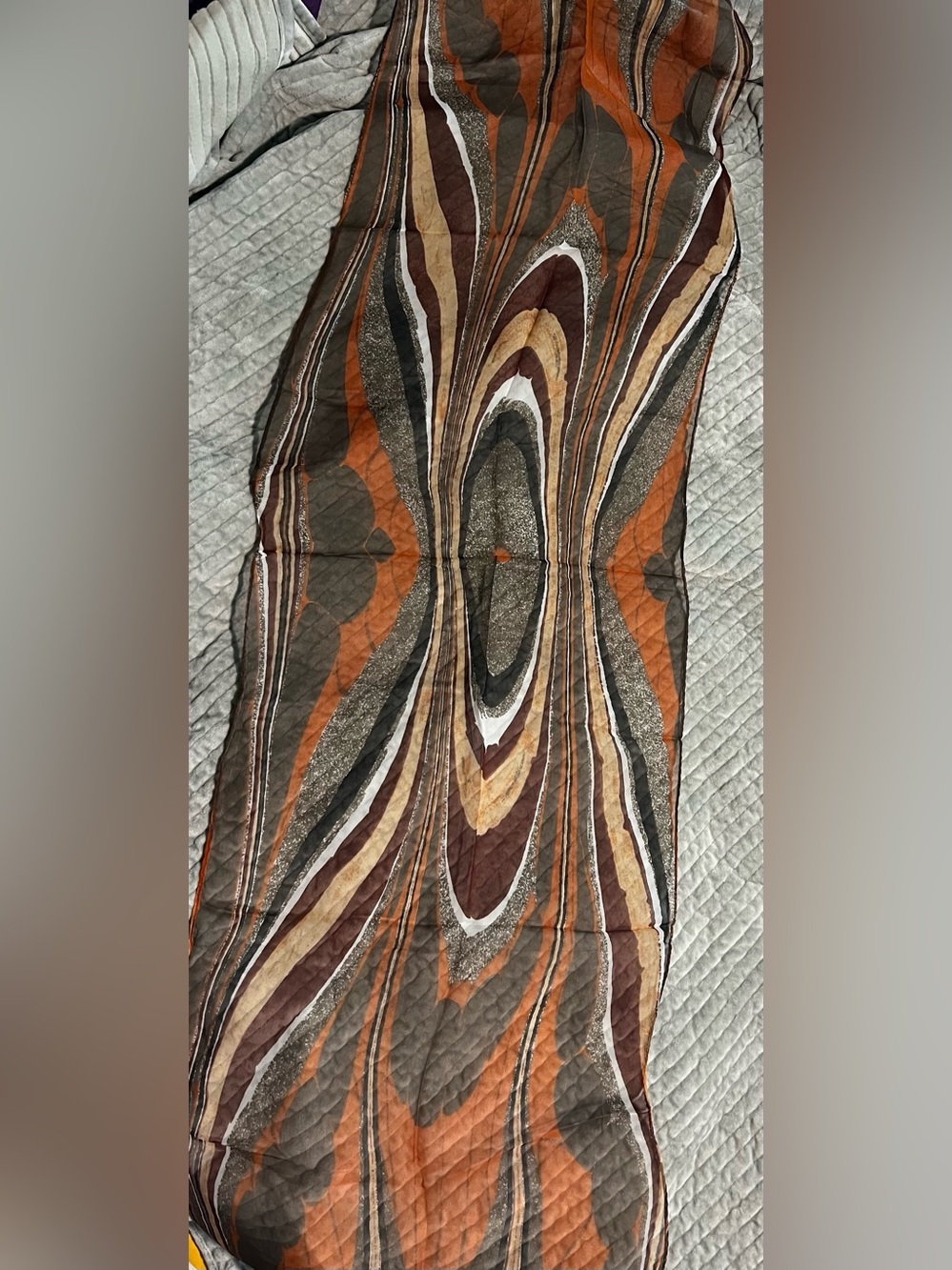 Wavy Multi-Color Women's sheer Scarf - Brown & Orange Pattern